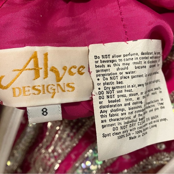 Vintage NWT Alyce Designs Fuschia Pink with Silver Sequins Full Length Dress - Picture 16 of 16